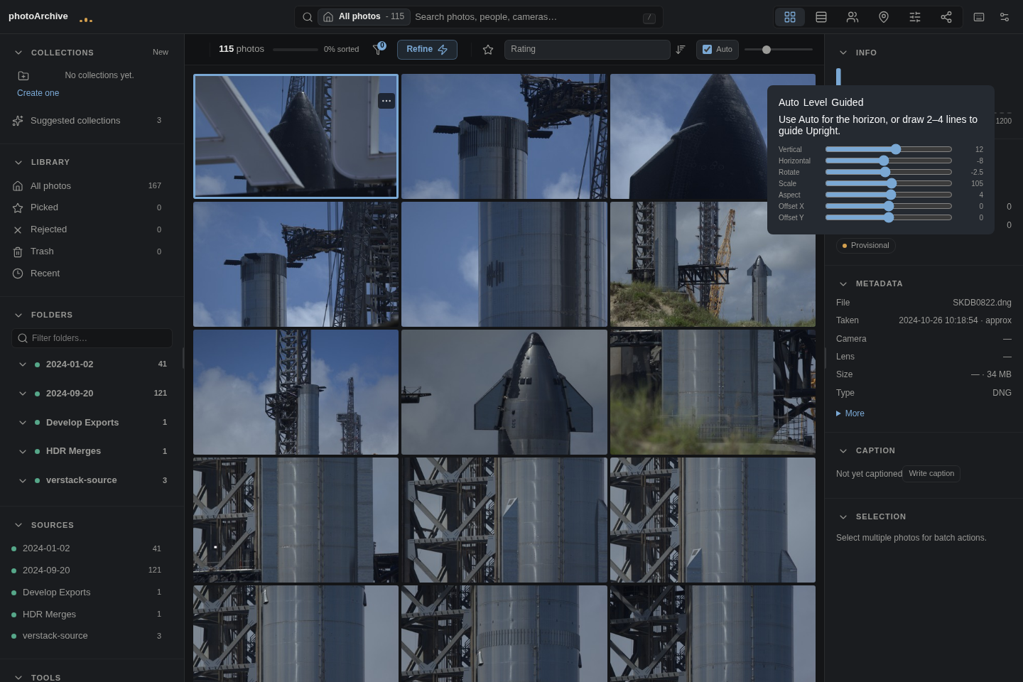 photoArchive Develop transform and upright correction controls.